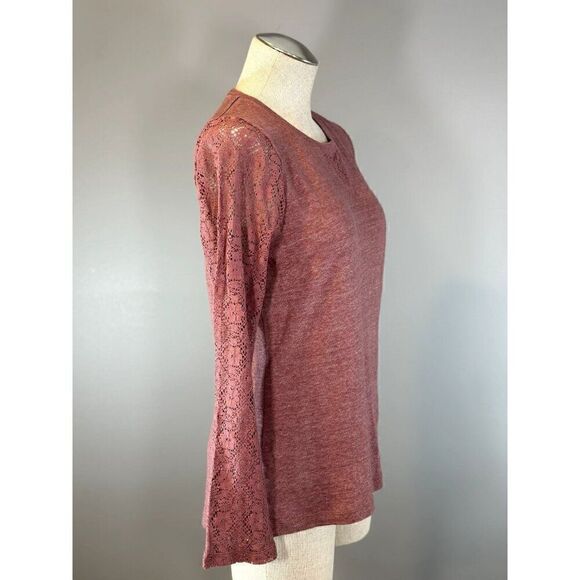 Prana Darla Lace Sleeve Tee in Mauve Size M - Picture 2 of 5